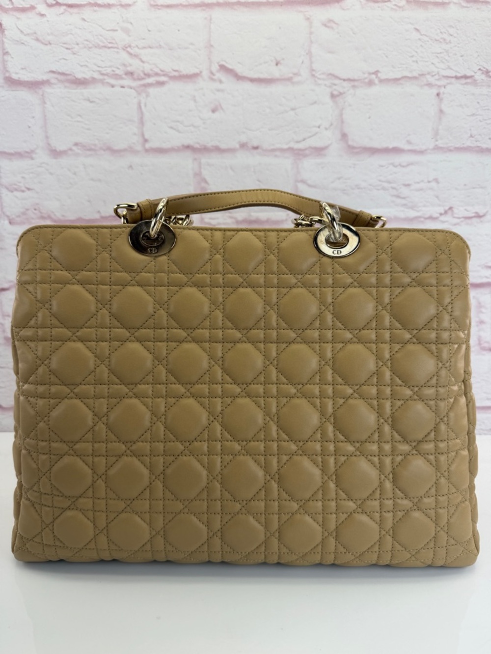 Christian Dior Tan Lambskin Soft Lady Cannage Quilted Chain Tote - Picture 3 of 16